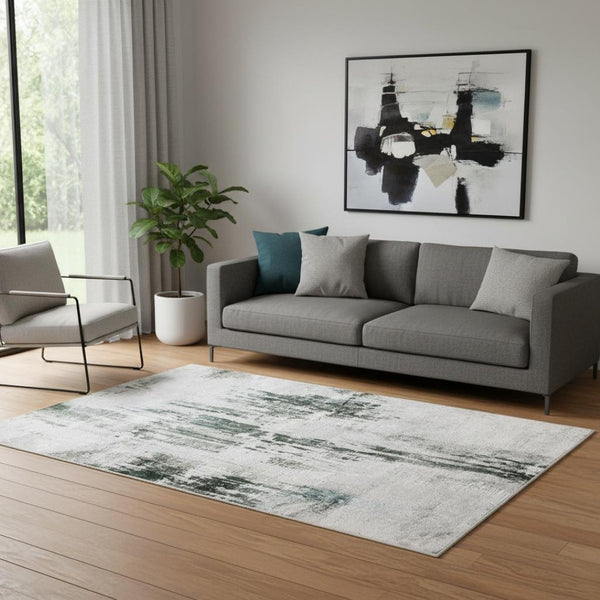 HomeRoots 4' Modern Silver and Gray Abstract Non-Skid Area Rug - Stylish, Durable, and Easy to Maintain for Homes 5' X 7' 510638