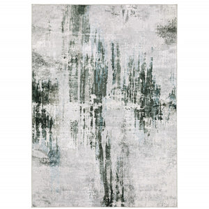 HomeRoots 4' Modern Silver and Gray Abstract Non-Skid Area Rug - Stylish, Durable, and Easy to Maintain for Homes 8' X 10' 510639