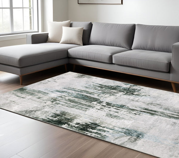HomeRoots 4' Modern Silver and Gray Abstract Non-Skid Area Rug - Stylish, Durable, and Easy to Maintain for Homes 8' X 10' 510639