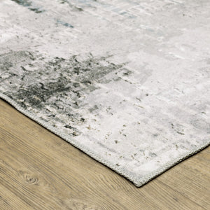 HomeRoots 4' Modern Silver and Gray Abstract Non-Skid Area Rug - Stylish, Durable, and Easy to Maintain for Homes 8' X 10' 510639