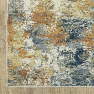 Homeroots 2' X 8' Teal Blue Orange Gold Grey Tan Brown And Beige Abstract Printed Stain Resistant Non Skid Runner Rug  Polyester 510641