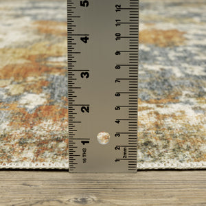 Homeroots 2' X 8' Teal Blue Orange Gold Grey Tan Brown And Beige Abstract Printed Stain Resistant Non Skid Runner Rug  Polyester 510641