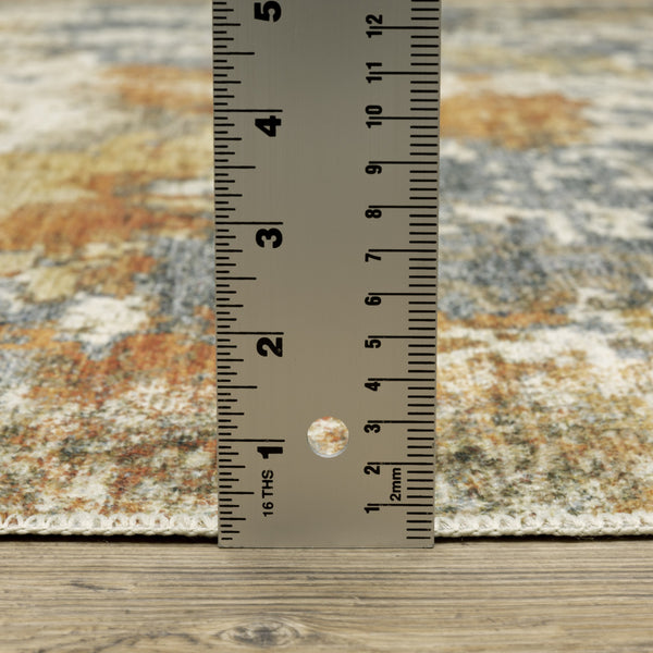 Homeroots 2' X 8' Teal Blue Orange Gold Grey Tan Brown And Beige Abstract Printed Stain Resistant Non Skid Runner Rug  Polyester 510641