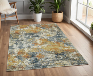 Homeroots 4' X 6' Teal Blue Abstract Non Skid Area Rug  Polyester 510642