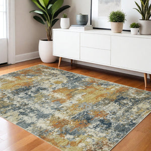 HomeRoots 4' Teal Blue Abstract Area Rug - Modern Design, Non-Skid Backing, Stain Resistant for Busy Homes 4' X 6' 510642