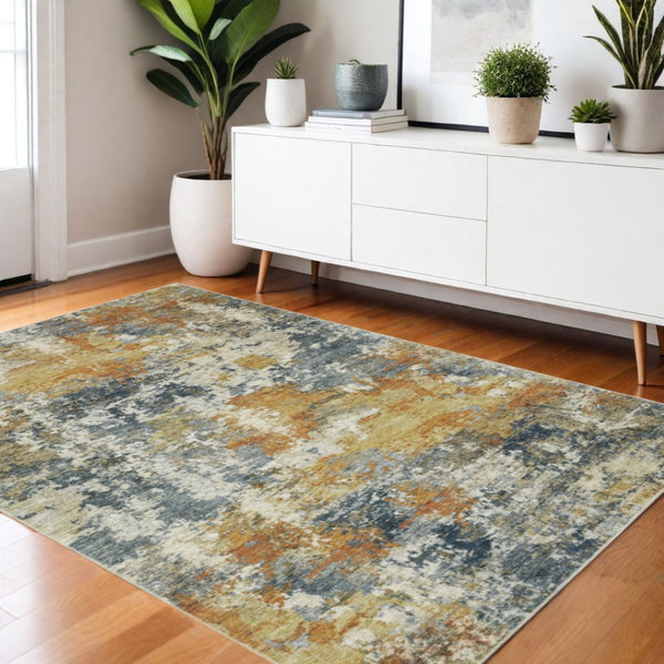 HomeRoots 4' Teal Blue Abstract Area Rug - Modern Design, Non-Skid Backing, Stain Resistant for Busy Homes 4' X 6' 510642