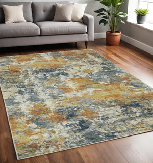HomeRoots 4' Teal Blue Abstract Area Rug - Modern Design, Non-Skid Backing, Stain Resistant for Busy Homes 5' X 7' 510643