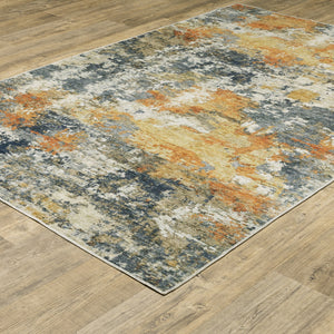 Homeroots 5' X 7' Teal Blue Orange Gold Grey Tan Brown And Beige Abstract Printed Stain Resistant Non Skid Area Rug  Polyester 510643