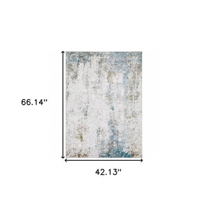 HomeRoots 4' Elegant Ivory and Blue Abstract Area Rug - Stain-Resistant, Non-Skid for Modern Living Spaces 4' X 6' 510647