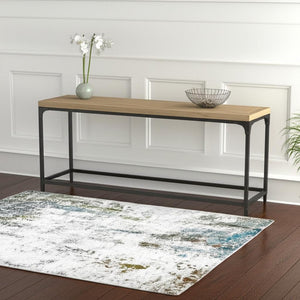 HomeRoots 4' Elegant Ivory and Blue Abstract Area Rug - Stain-Resistant, Non-Skid for Modern Living Spaces 4' X 6' 510647
