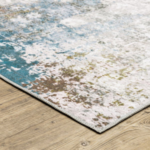HomeRoots 4' Elegant Ivory and Blue Abstract Area Rug - Stain-Resistant, Non-Skid for Modern Living Spaces 4' X 6' 510647