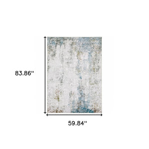 HomeRoots 4' Elegant Ivory and Blue Abstract Area Rug - Stain-Resistant, Non-Skid for Modern Living Spaces 5' X 7' 510648