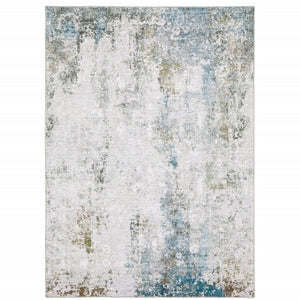HomeRoots 4' Elegant Ivory and Blue Abstract Area Rug - Stain-Resistant, Non-Skid for Modern Living Spaces 8' X 10' 510649