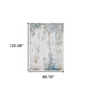 HomeRoots 4' Elegant Ivory and Blue Abstract Area Rug - Stain-Resistant, Non-Skid for Modern Living Spaces 8' X 10' 510649