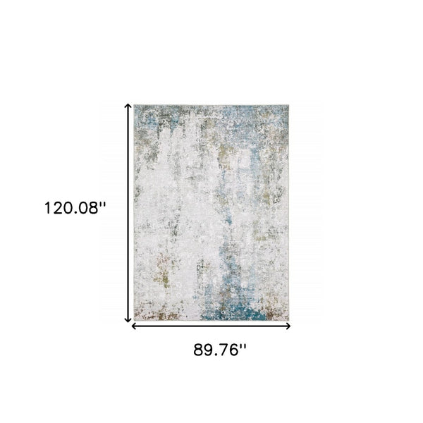 HomeRoots 4' Elegant Ivory and Blue Abstract Area Rug - Stain-Resistant, Non-Skid for Modern Living Spaces 8' X 10' 510649