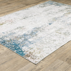 HomeRoots 4' Elegant Ivory and Blue Abstract Area Rug - Stain-Resistant, Non-Skid for Modern Living Spaces 8' X 10' 510649