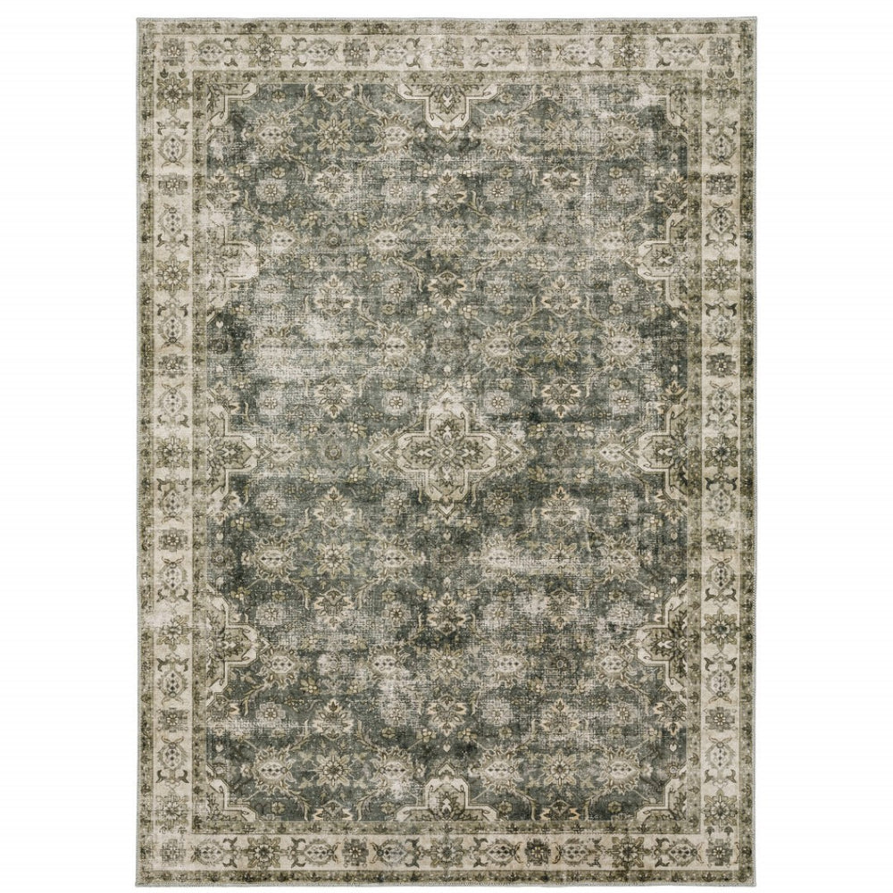 HomeRoots 4' Elegant Oriental Area Rug in Green, Brown, Beige, Yellow & Olive – Stain Resistant & Non-Skid 4' X 6' 510652