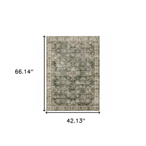HomeRoots 4' Elegant Oriental Area Rug in Green, Brown, Beige, Yellow & Olive – Stain Resistant & Non-Skid 4' X 6' 510652