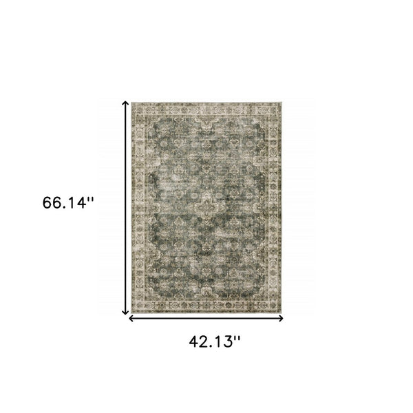 HomeRoots 4' Elegant Oriental Area Rug in Green, Brown, Beige, Yellow & Olive – Stain Resistant & Non-Skid 4' X 6' 510652