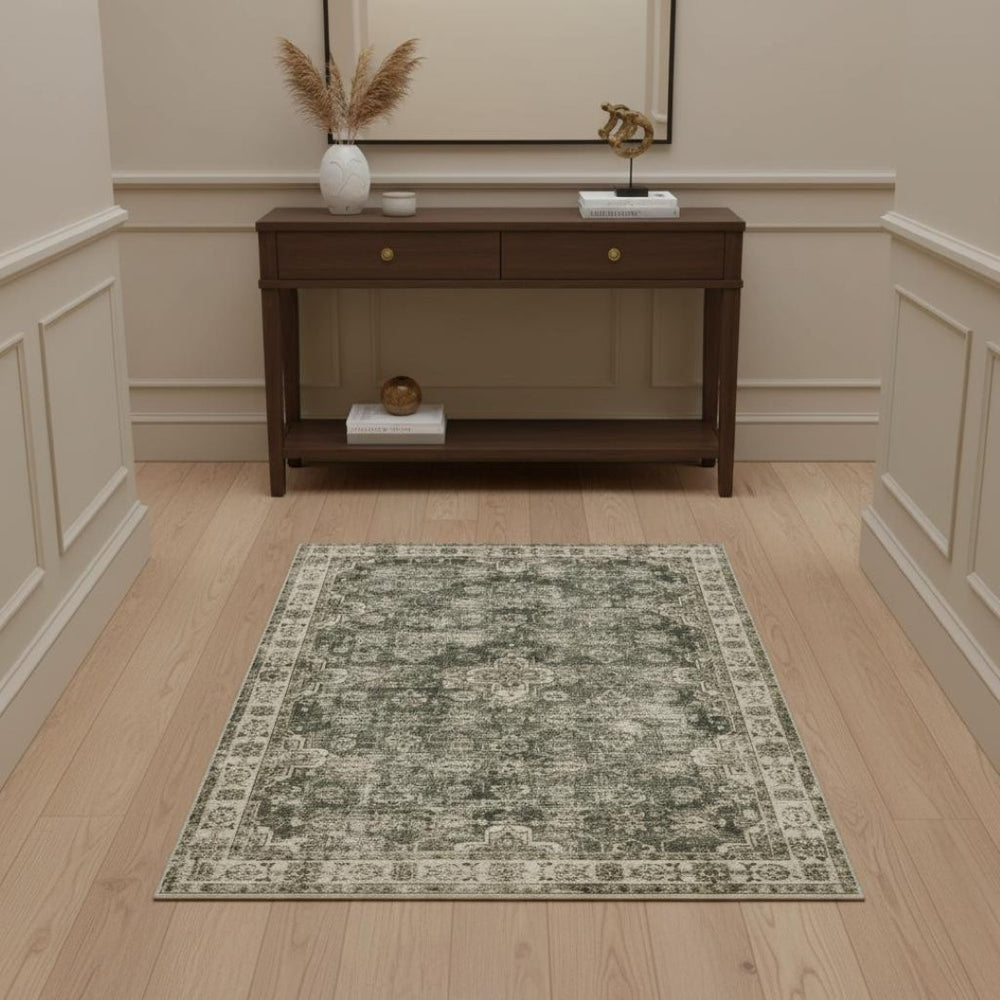 HomeRoots 4' Elegant Oriental Area Rug in Green, Brown, Beige, Yellow & Olive – Stain Resistant & Non-Skid 4' X 6' 510652