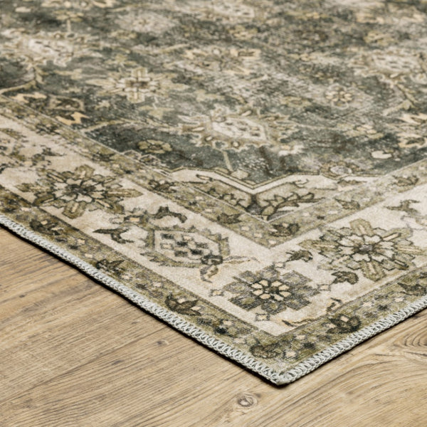 HomeRoots 4' Elegant Oriental Area Rug in Green, Brown, Beige, Yellow & Olive – Stain Resistant & Non-Skid 4' X 6' 510652
