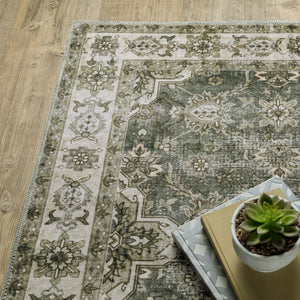 HomeRoots 4' Elegant Oriental Area Rug in Green, Brown, Beige, Yellow & Olive – Stain Resistant & Non-Skid 4' X 6' 510652
