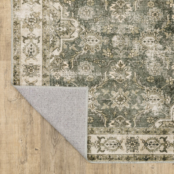 HomeRoots 4' Elegant Oriental Area Rug in Green, Brown, Beige, Yellow & Olive – Stain Resistant & Non-Skid 4' X 6' 510652
