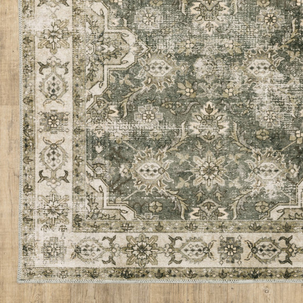 HomeRoots 4' Elegant Oriental Area Rug in Green, Brown, Beige, Yellow & Olive – Stain Resistant & Non-Skid 4' X 6' 510652