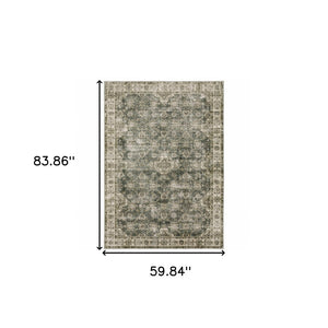 HomeRoots 4' Elegant Oriental Area Rug in Green, Brown, Beige, Yellow & Olive – Stain Resistant & Non-Skid 5' X 7' 510653