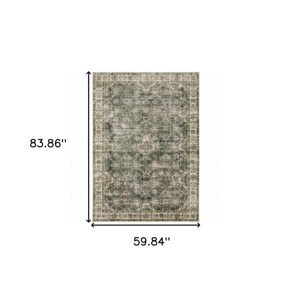 HomeRoots 4' Elegant Oriental Area Rug in Green, Brown, Beige, Yellow & Olive – Stain Resistant & Non-Skid 5' X 7' 510653