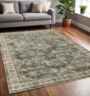 HomeRoots 4' Elegant Oriental Area Rug in Green, Brown, Beige, Yellow & Olive – Stain Resistant & Non-Skid 5' X 7' 510653