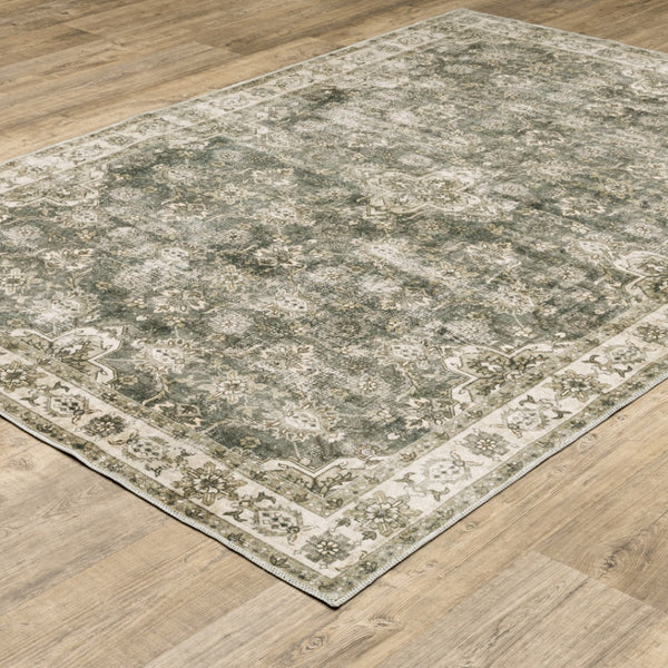 HomeRoots 4' Elegant Oriental Area Rug in Green, Brown, Beige, Yellow & Olive – Stain Resistant & Non-Skid 5' X 7' 510653