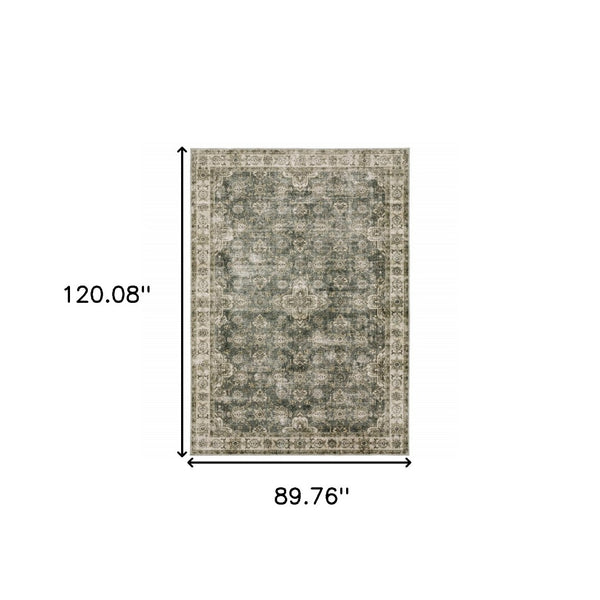 HomeRoots 4' Elegant Oriental Area Rug in Green, Brown, Beige, Yellow & Olive – Stain Resistant & Non-Skid 8' X 10' 510654