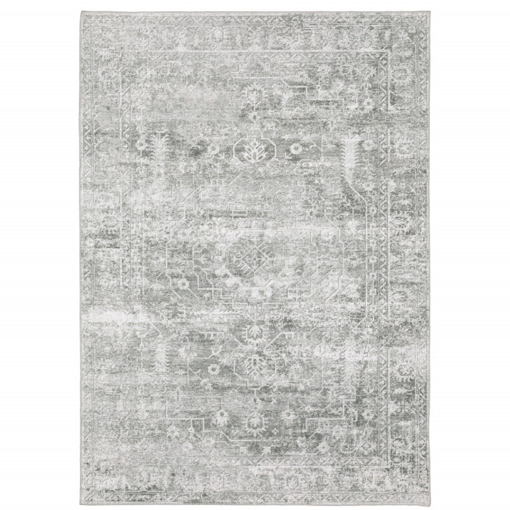 HomeRoots 4' Elegant Sage Green Oriental Area Rug - Non-Skid, Durable, Stain Resistant for Family Homes 4' X 6' 510657