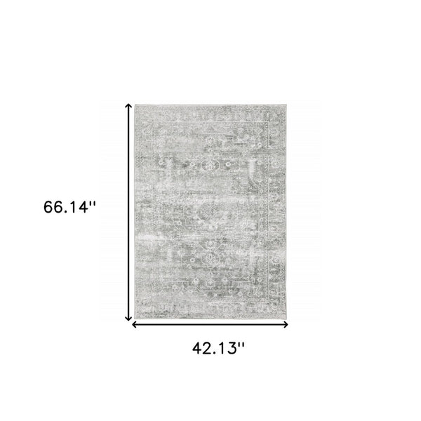 HomeRoots 4' Elegant Sage Green Oriental Area Rug - Non-Skid, Durable, Stain Resistant for Family Homes 4' X 6' 510657