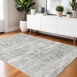 HomeRoots 4' Elegant Sage Green Oriental Area Rug - Non-Skid, Durable, Stain Resistant for Family Homes 4' X 6' 510657