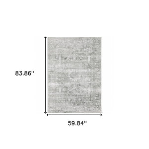 HomeRoots 4' Elegant Sage Green Oriental Area Rug - Non-Skid, Durable, Stain Resistant for Family Homes 5' X 7' 510658