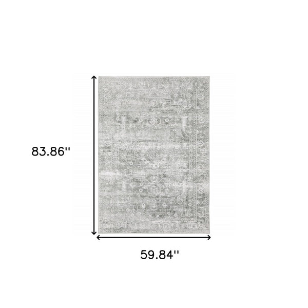 HomeRoots 4' Elegant Sage Green Oriental Area Rug - Non-Skid, Durable, Stain Resistant for Family Homes 5' X 7' 510658