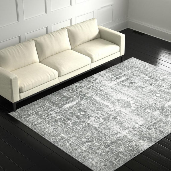 HomeRoots 4' Elegant Sage Green Oriental Area Rug - Non-Skid, Durable, Stain Resistant for Family Homes 5' X 7' 510658