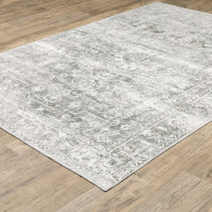HomeRoots 4' Elegant Sage Green Oriental Area Rug - Non-Skid, Durable, Stain Resistant for Family Homes 5' X 7' 510658