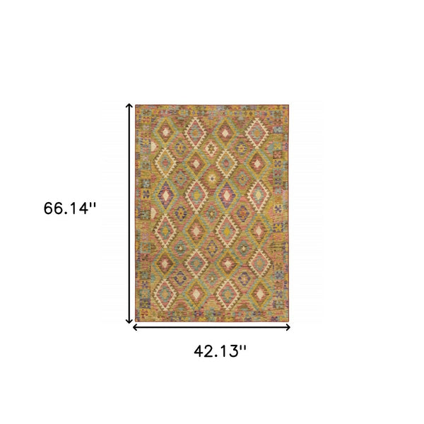 HomeRoots 4' Vibrant Southwestern Printed Area Rug with Stain-Resistant Fibers and Non-Skid Backing for Durability 4' X 6' 510662
