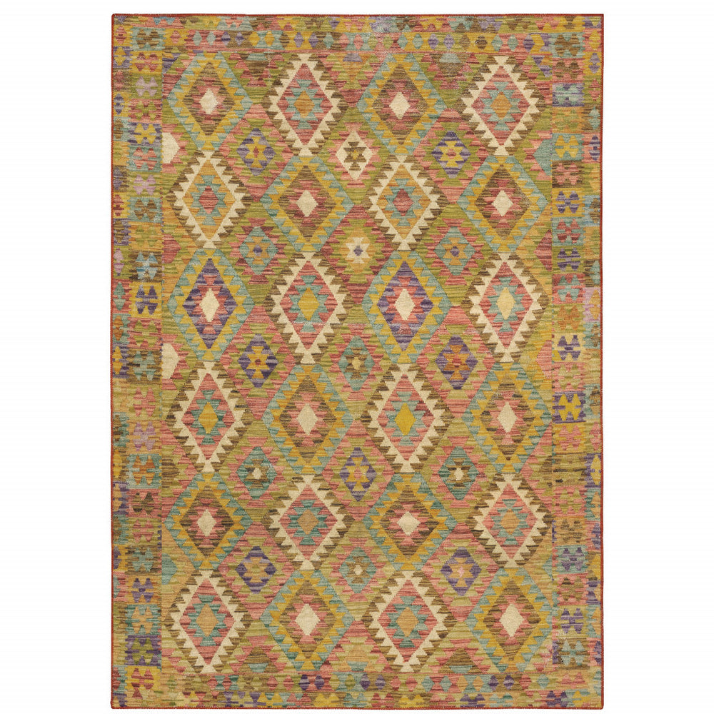 Homeroots 5' X 7' Gold Orange Brown Red Green Purple And Beige Southwestern Printed Stain Resistant Non Skid Area Rug  Polyester 510663