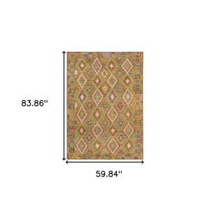 HomeRoots 4' Vibrant Southwestern Printed Area Rug with Stain-Resistant Fibers and Non-Skid Backing for Durability 5' X 7' 510663