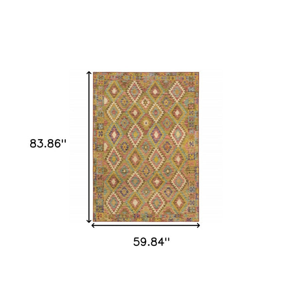 HomeRoots 4' Vibrant Southwestern Printed Area Rug with Stain-Resistant Fibers and Non-Skid Backing for Durability 5' X 7' 510663