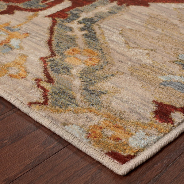 HomeRoots 10' Abstract Power Loom Area Rug in Beige, Orange, Blue, Gold & Grey - Stain-Resistant & Stylish 10' X 13' 510671