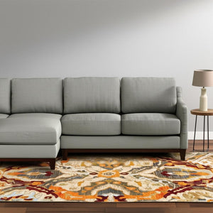 HomeRoots 10' Abstract Power Loom Area Rug in Beige, Orange, Blue, Gold & Grey - Stain-Resistant & Stylish 10' X 13' 510671