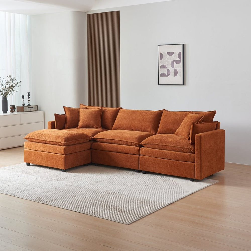 English Elm Stylish Modular L-Shaped Sectional Sofa With Ottoman - Cozy Chenille Upholstered Design For Living Rooms, Apartments, And Offices W1765S00087-GIGA