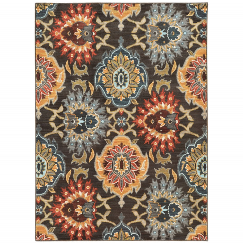 HomeRoots 10' Floral Power Loom Area Rug - Stain-Resistant, Durable, Multi-Colored Botanical Design for Homes 10' X 13' 510693