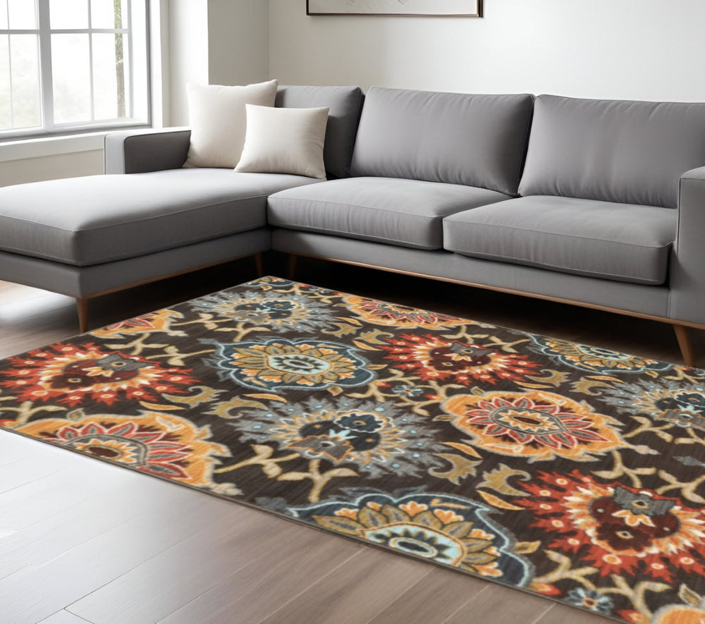 HomeRoots 10' Floral Power Loom Area Rug - Stain-Resistant, Durable, Multi-Colored Botanical Design for Homes 10' X 13' 510693