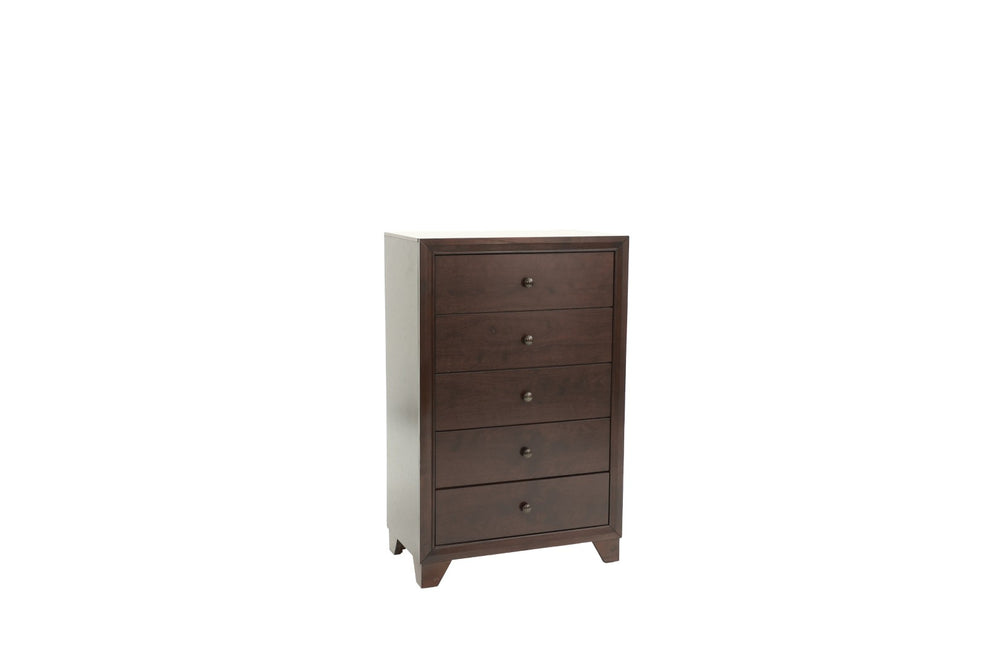 English Elm Modern Five Drawer Chest in Warm Brown Rubberwood Build with Knob Hardware Bedroom B011P448738